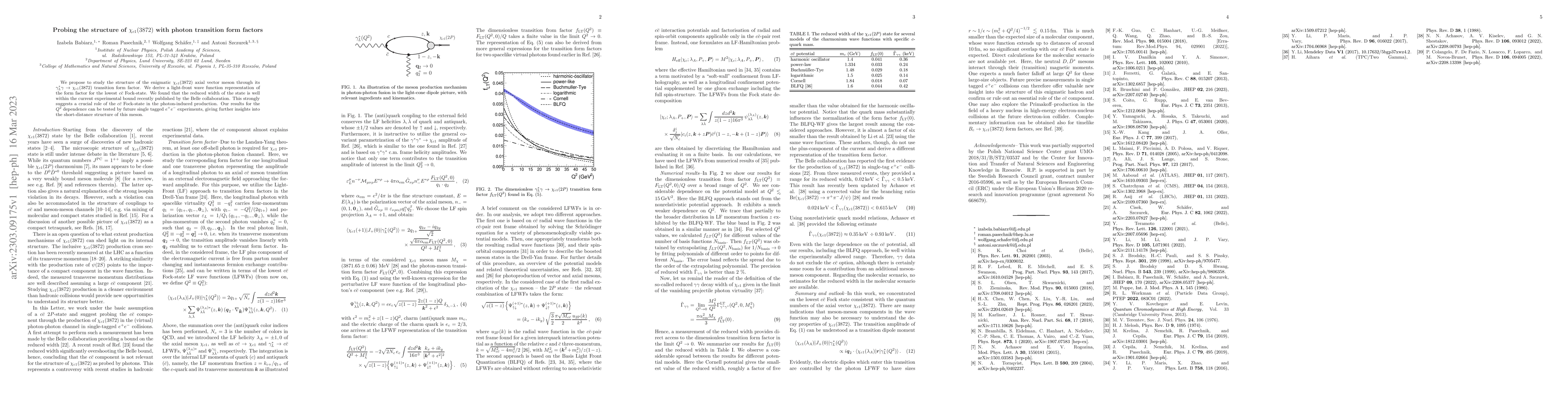 Thumbnail for Probing the structure of $\chi_{c1}(3872)$ with photon transition form
  factors