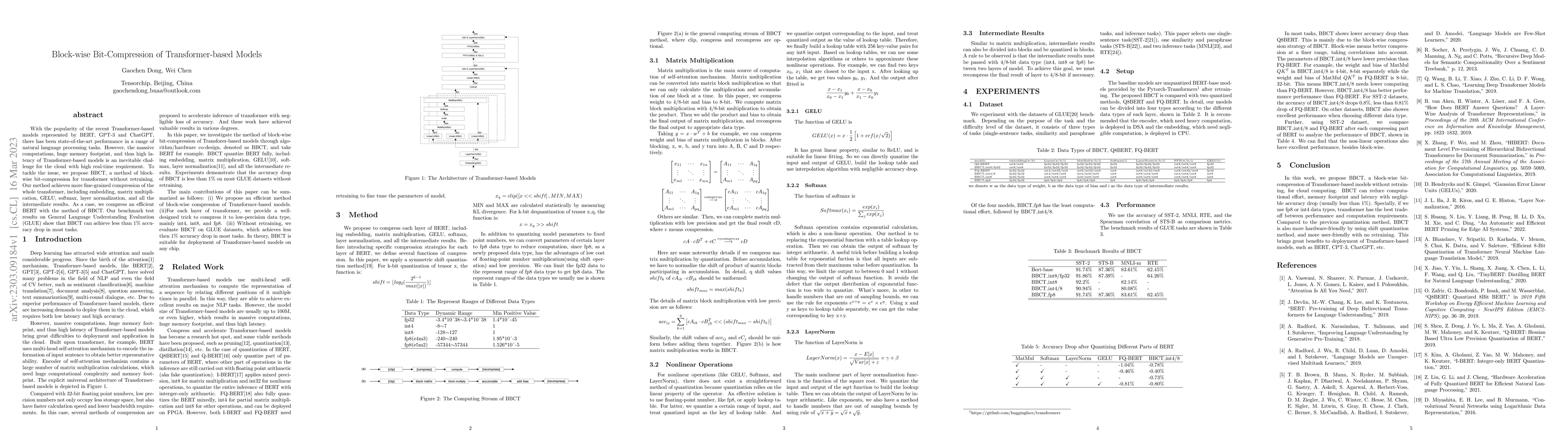 Thumbnail for Block-wise Bit-Compression of Transformer-based Models