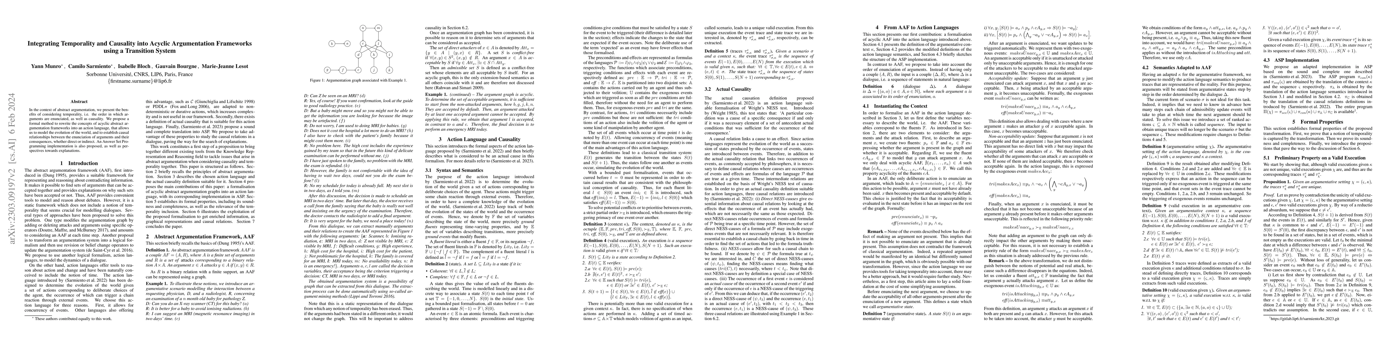 Thumbnail for Integrating Temporality and Causality into Acyclic Argumentation
  Frameworks using a Transition System