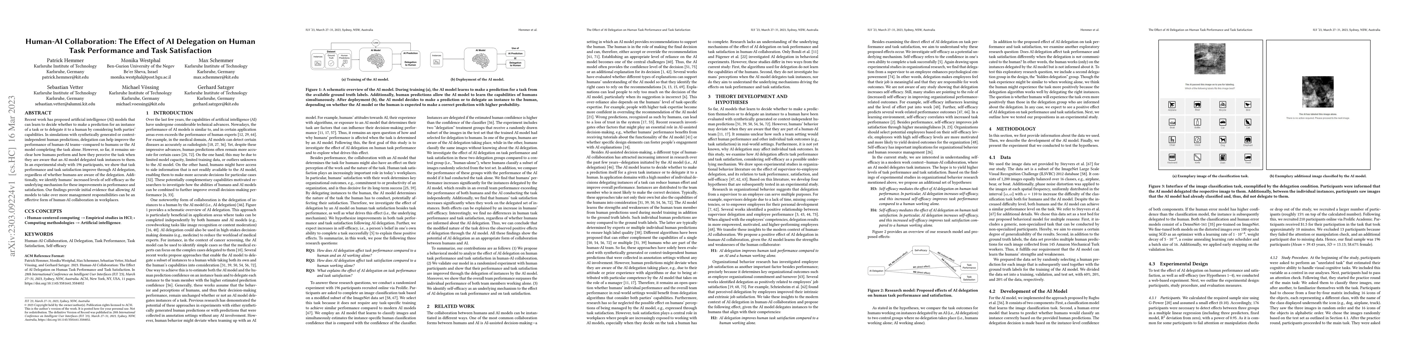 Thumbnail for Human-AI Collaboration: The Effect of AI Delegation on Human Task
  Performance and Task Satisfaction