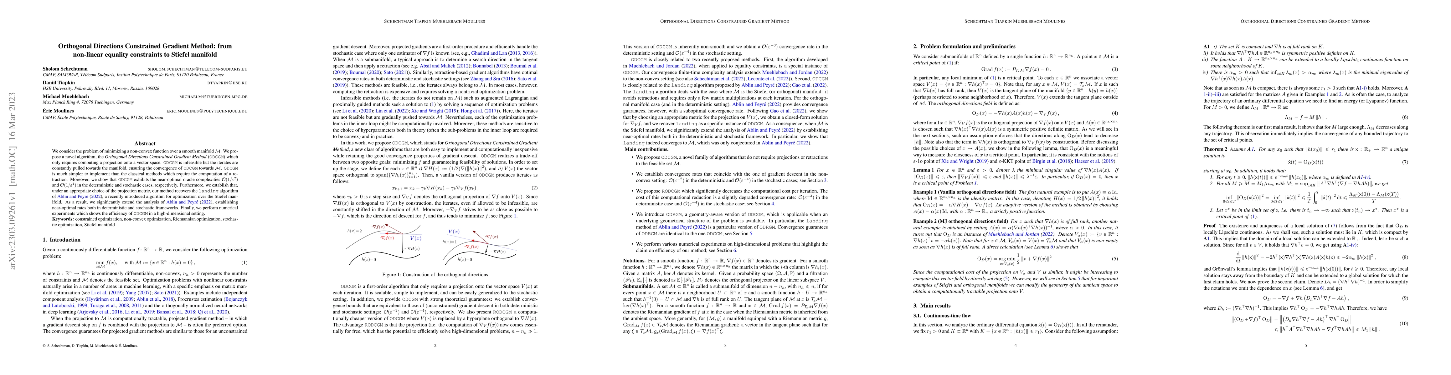 Thumbnail for Orthogonal Directions Constrained Gradient Method: from non-linear
  equality constraints to Stiefel manifold