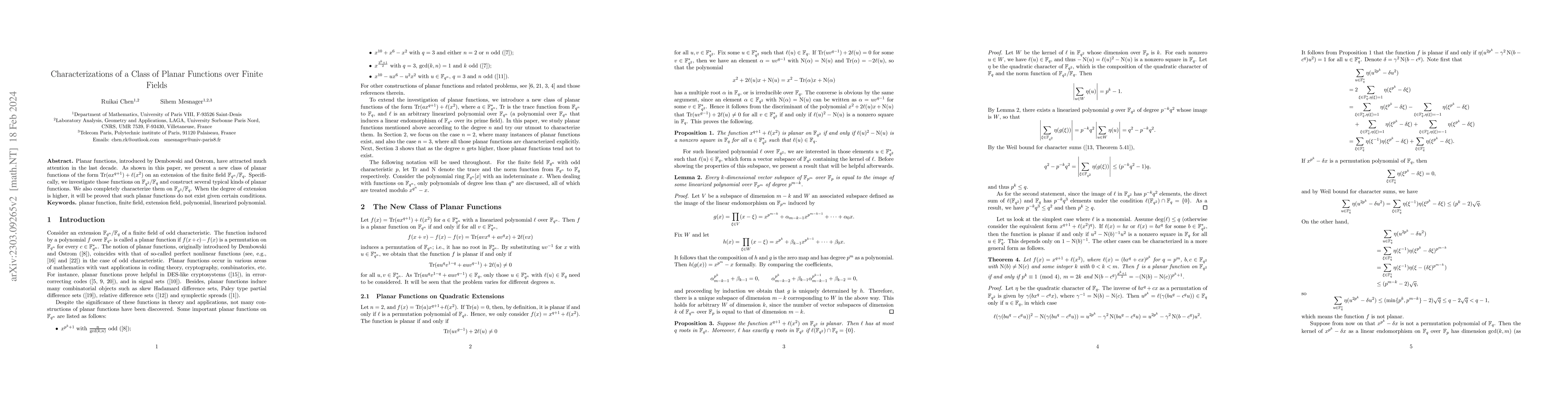 Thumbnail for Characterizations of a Class of Planar Functions over Finite Fields