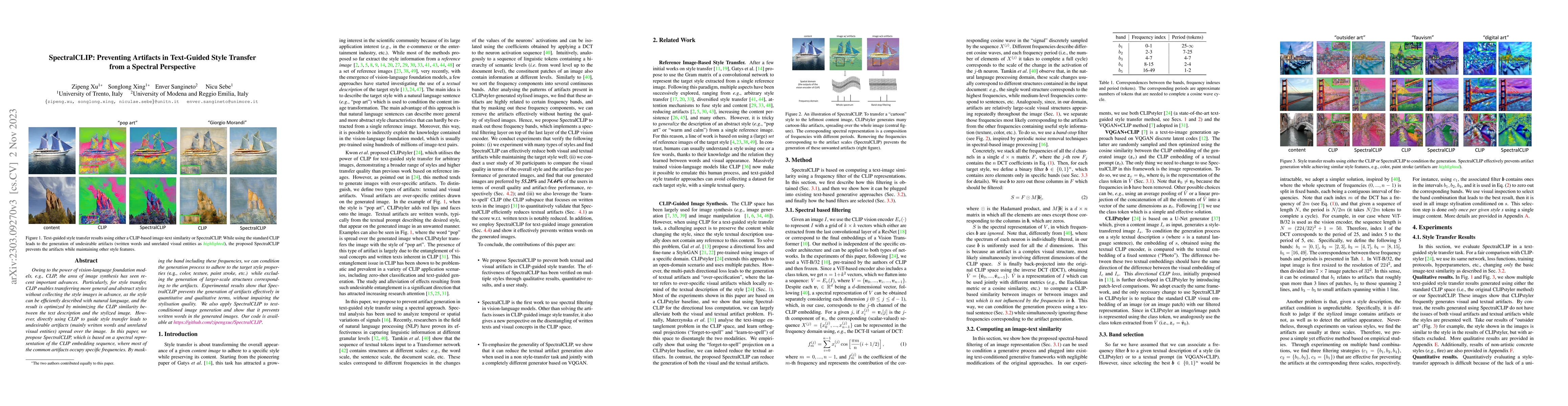 Thumbnail for SpectralCLIP: Preventing Artifacts in Text-Guided Style Transfer from a
  Spectral Perspective