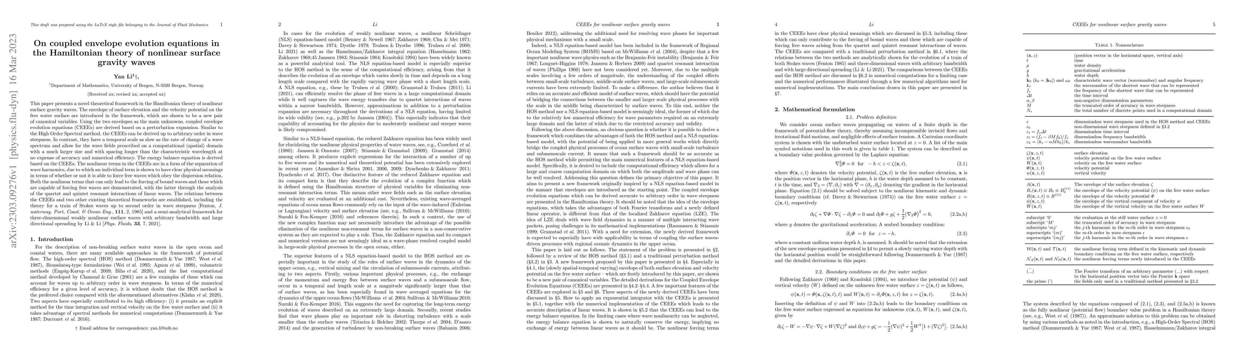 Thumbnail for On coupled envelope evolution equations in the Hamiltonian theory of
  nonlinear surface gravity waves