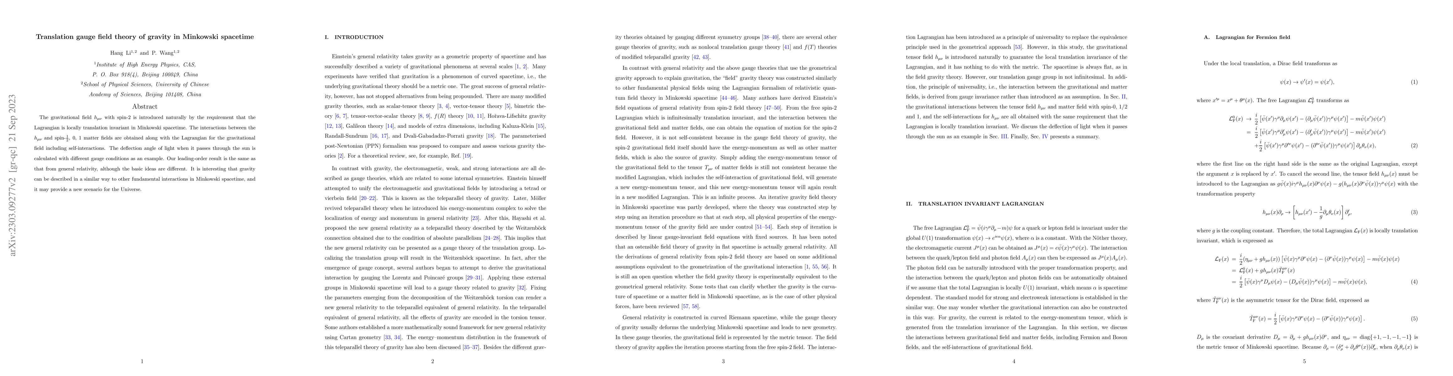 Thumbnail for Translation gauge field theory of gravity in Minkowski spacetime