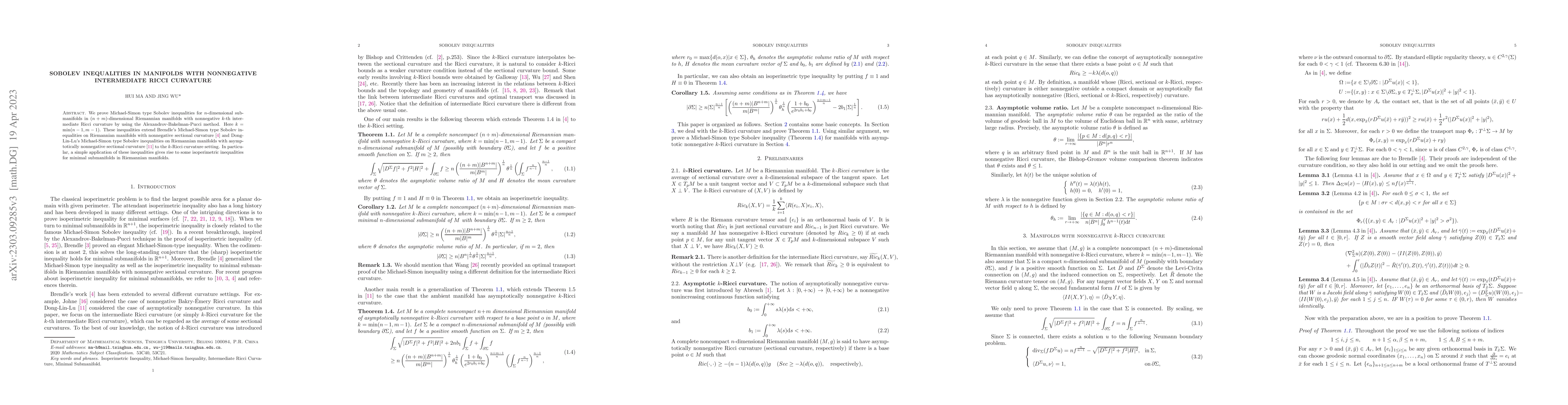 Thumbnail for Sobolev inequalities in manifolds with nonnegative intermediate Ricci
  curvature