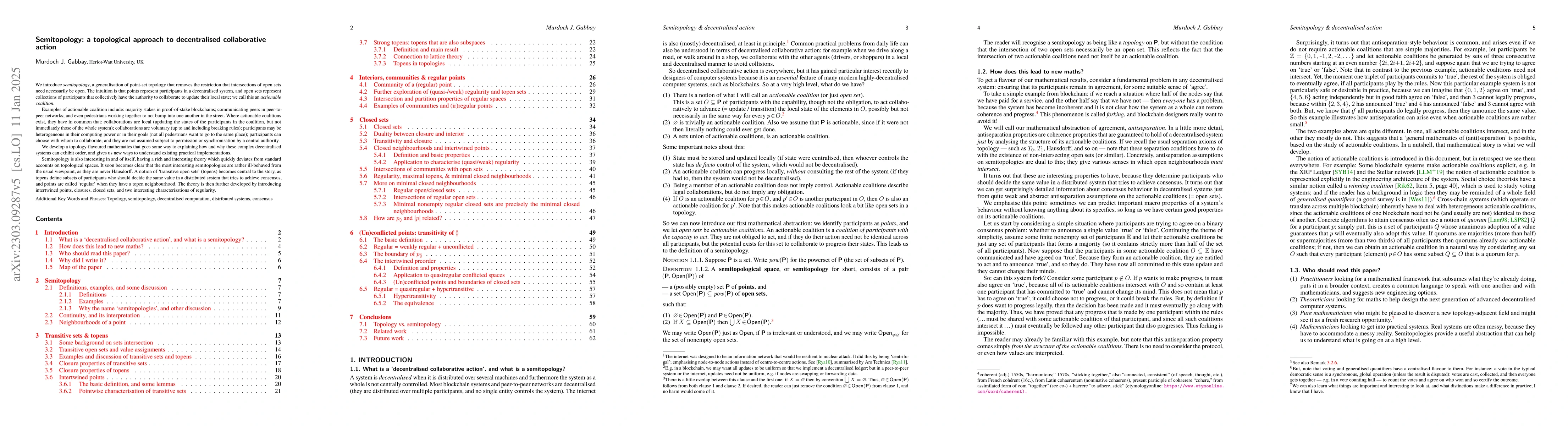 Thumbnail for Semitopology: a survey of a topological approach to distributed
  collaborative action