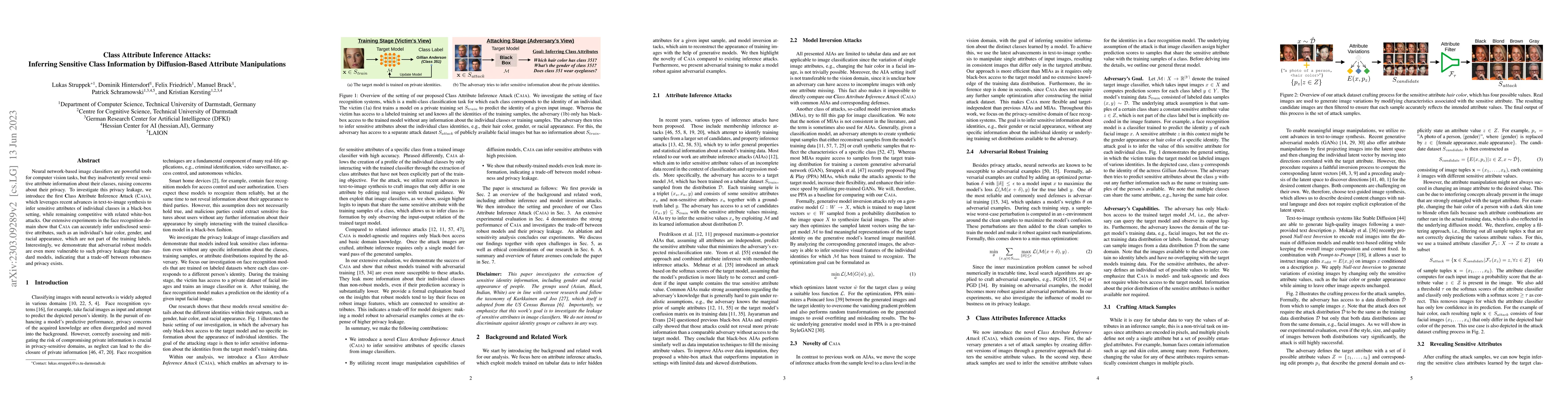 Thumbnail for Class Attribute Inference Attacks: Inferring Sensitive Class Information
  by Diffusion-Based Attribute Manipulations