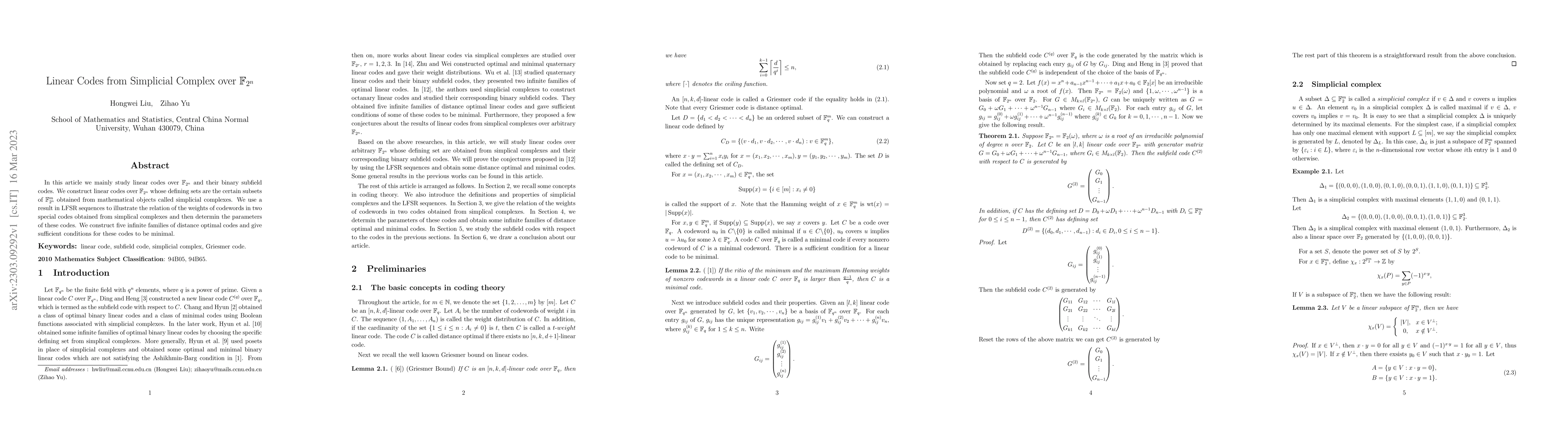 Thumbnail for Linear Codes from Simplicial Complexes over $\mathbb{F}_{2^n}$