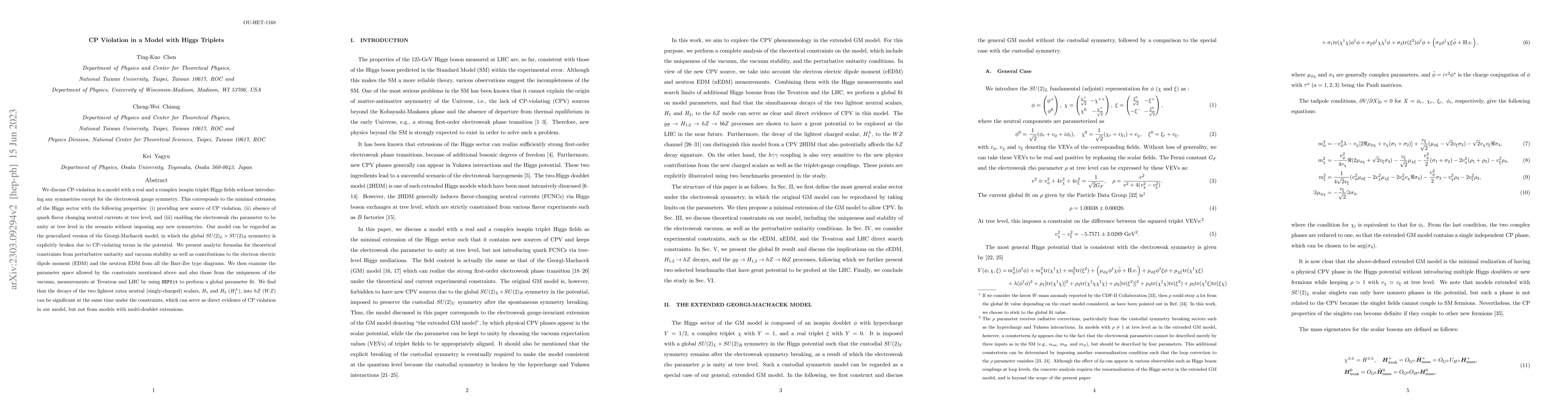 Thumbnail for CP Violation in a Model with Higgs Triplets