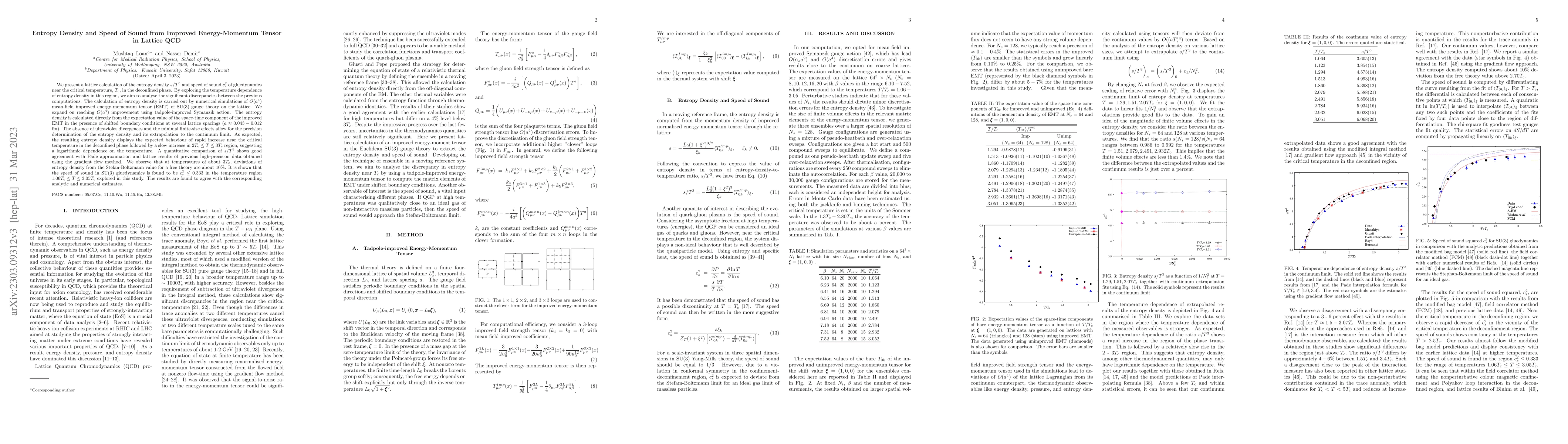 Thumbnail for Entropy Density and Speed of Sound from Improved Energy-Momentum Tensor
  in Lattice QCD