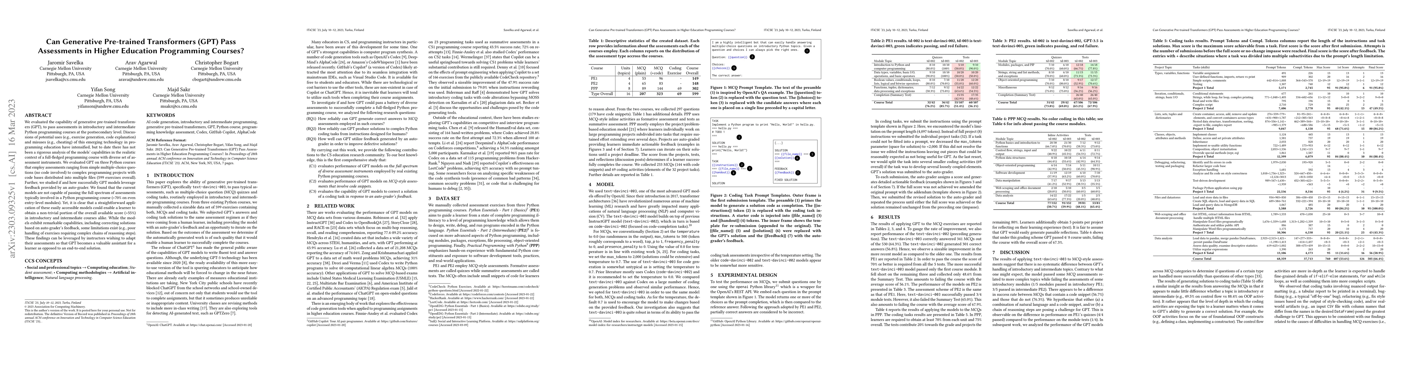 Thumbnail for Can Generative Pre-trained Transformers (GPT) Pass Assessments in Higher
  Education Programming Courses?