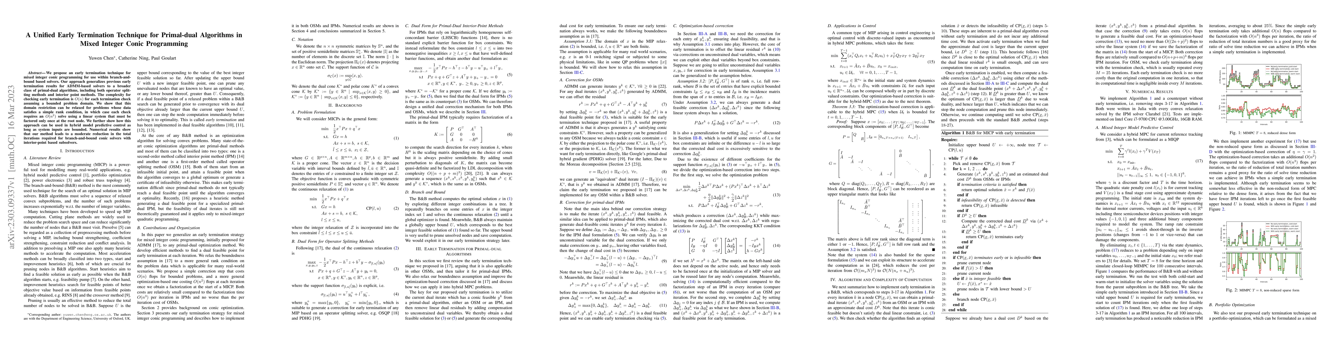 Thumbnail for A Unified Early Termination Technique for Primal-dual Algorithms in
  Mixed Integer Conic Programming