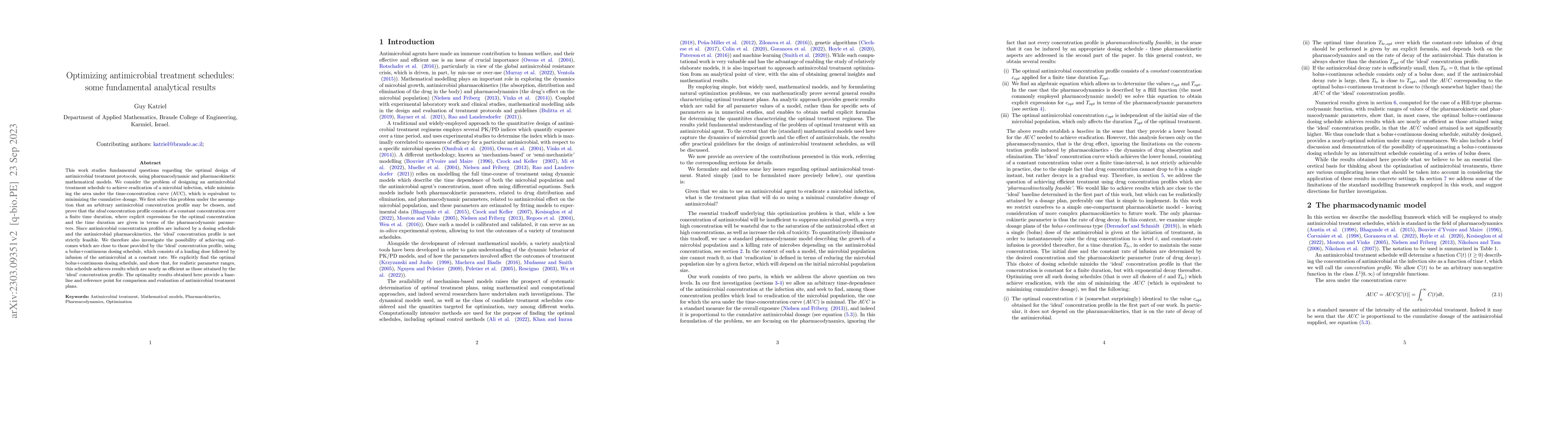 Thumbnail for Optimizing antimicrobial treatment schedules: some fundamental
  analytical results