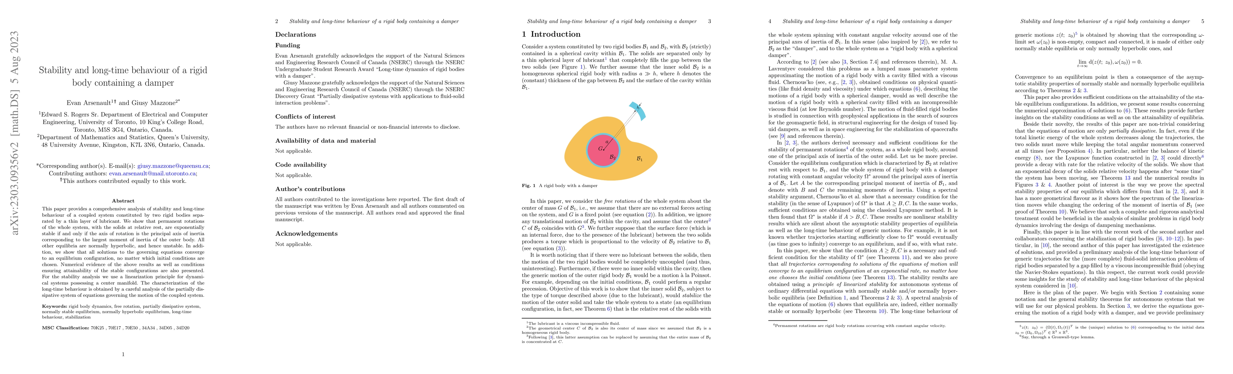Thumbnail for Stability and long-time behaviour of a rigid body containing a damper