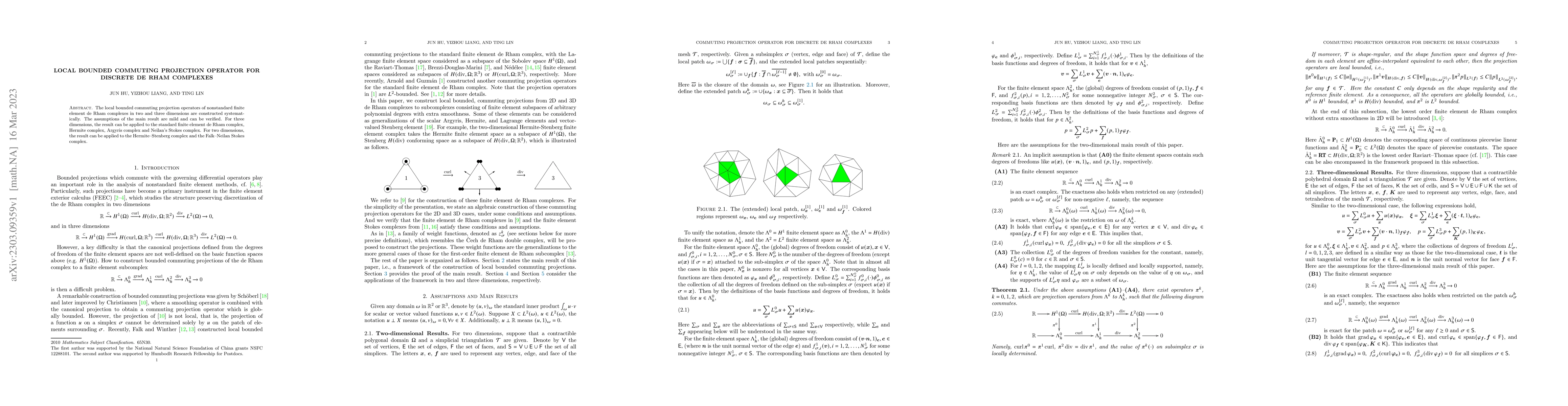 Thumbnail for Local Bounded Commuting Projection Operator for Discrete de Rham
  Complexes