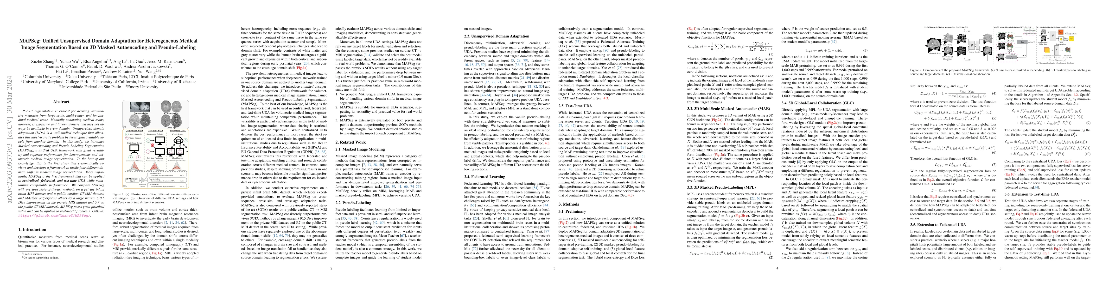 Thumbnail for MAPSeg: Unified Unsupervised Domain Adaptation for Heterogeneous Medical
  Image Segmentation Based on 3D Masked Autoencoding and Pseudo-Labeling