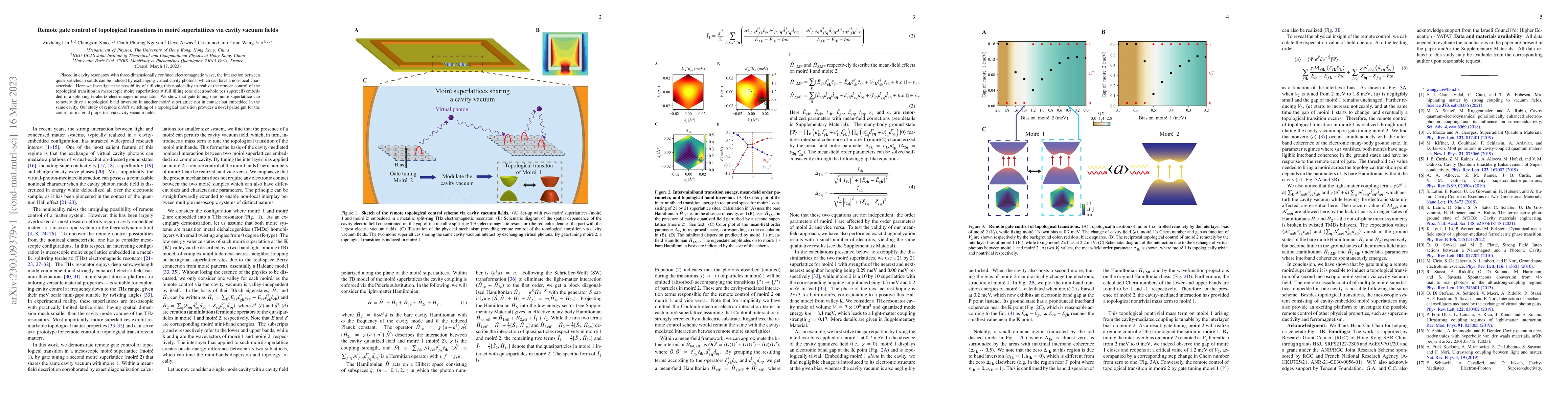 Thumbnail for Remote gate control of topological transitions in moir\'{e}
  superlattices via cavity vacuum fields