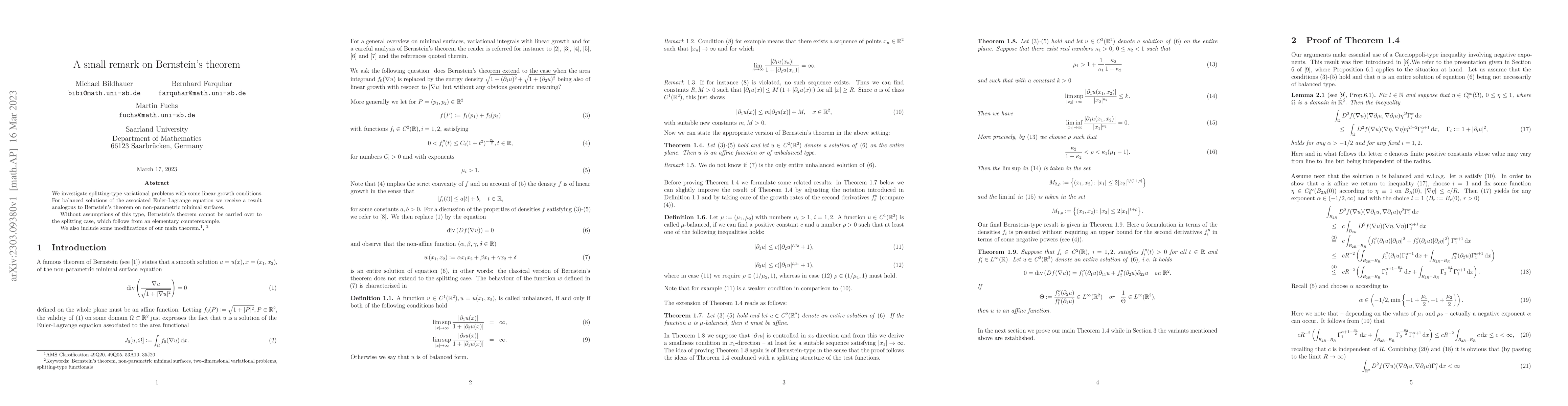 Thumbnail for A small remark on Bernstein's theorem