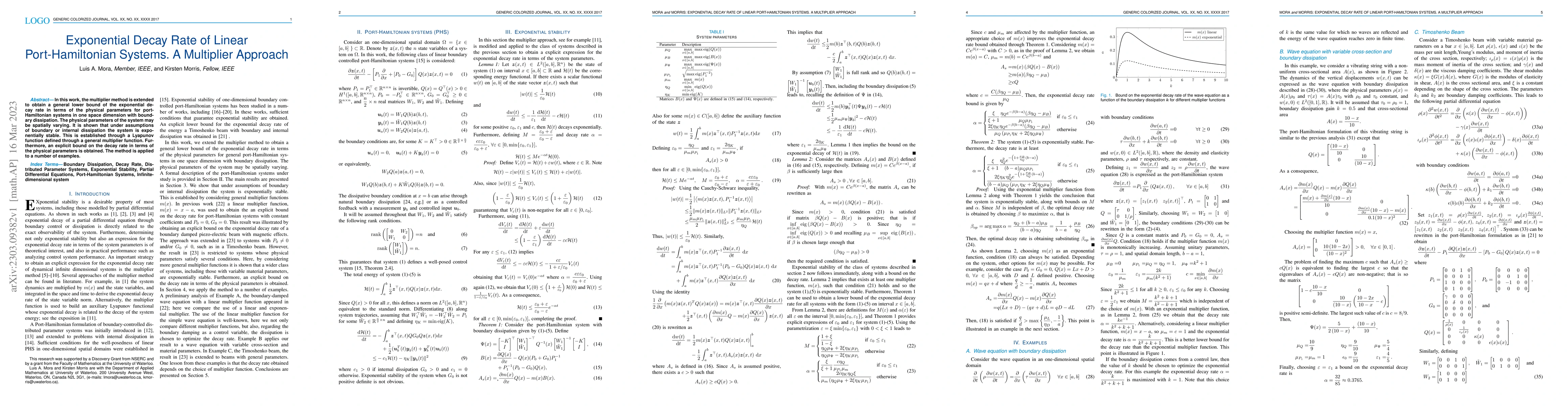 Thumbnail for Exponential Decay Rate of Linear Port-Hamiltonian Systems. A Multiplier
  Approach