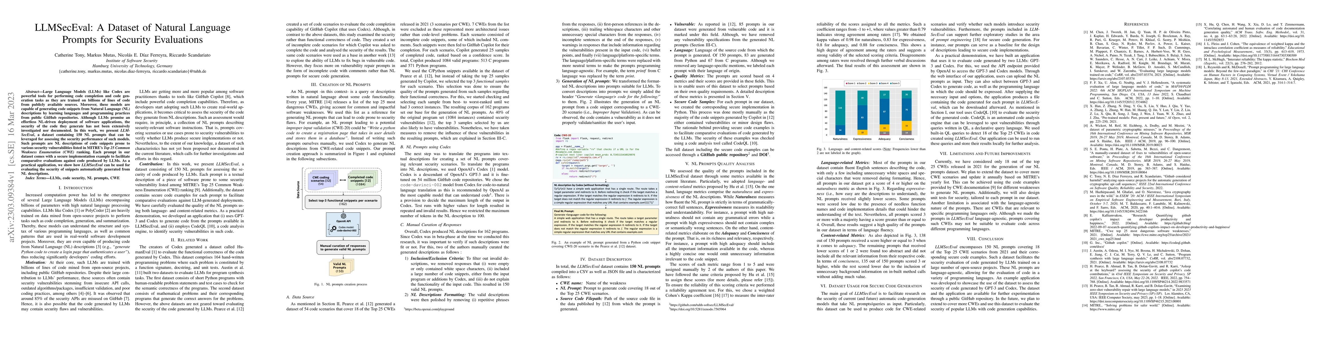 Thumbnail for LLMSecEval: A Dataset of Natural Language Prompts for Security
  Evaluations