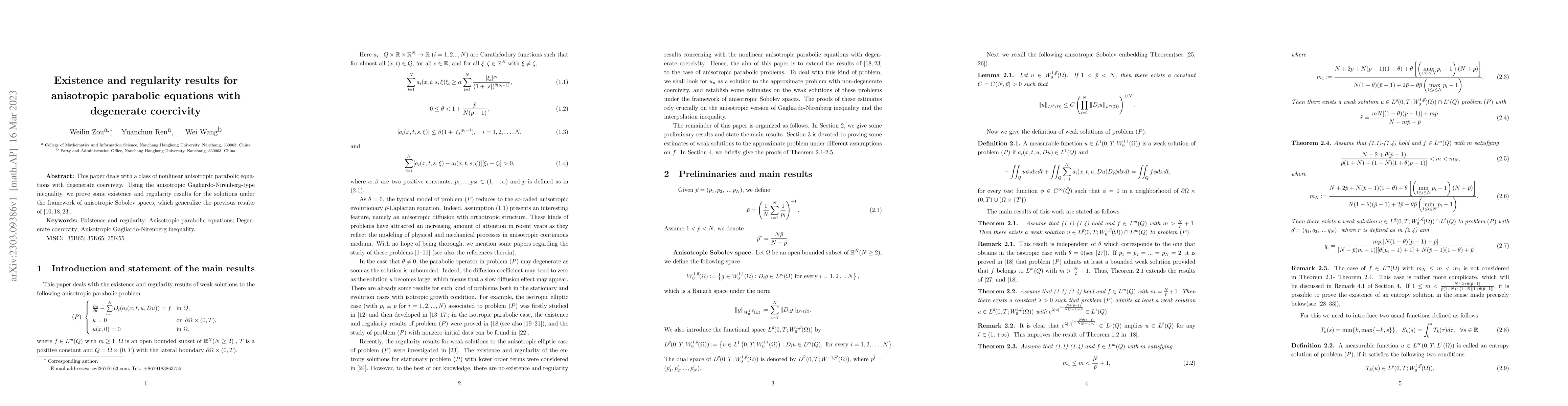 Thumbnail for Existence and regularity results for anisotropic parabolic equations
  with degenerate coercivity