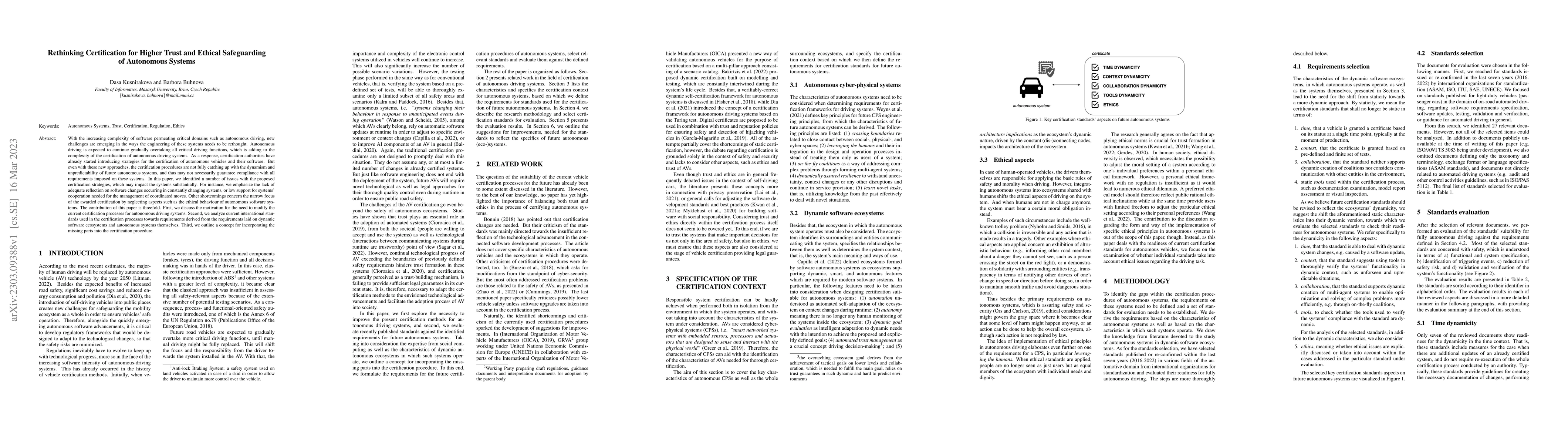 Thumbnail for Rethinking Certification for Higher Trust and Ethical Safeguarding of
  Autonomous Systems