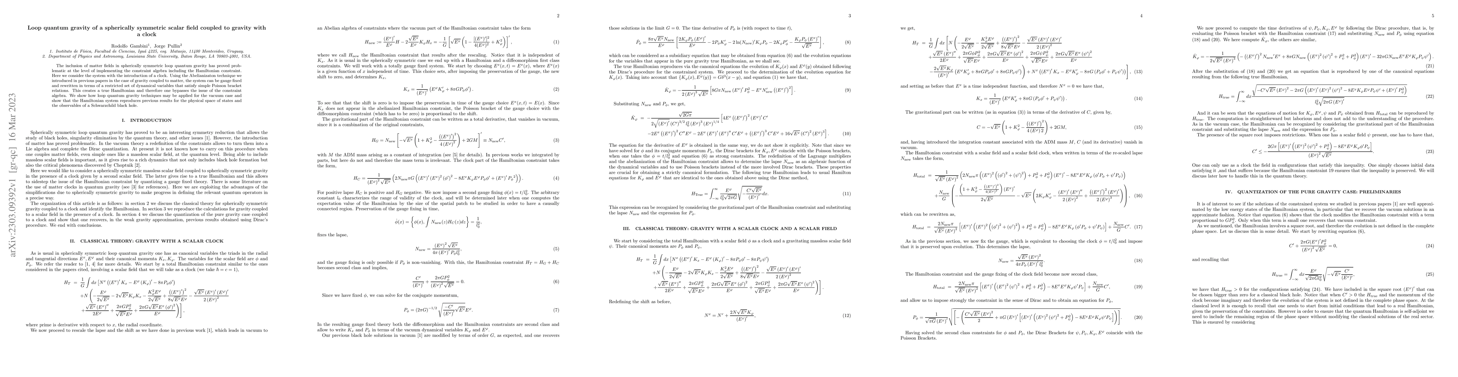 Thumbnail for Loop quantum gravity of a spherically symmetric scalar field coupled to
  gravity with a clock