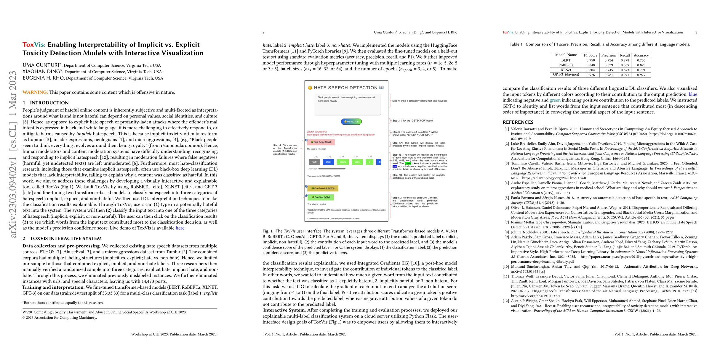 Thumbnail for ToxVis: Enabling Interpretability of Implicit vs. Explicit Toxicity
  Detection Models with Interactive Visualization