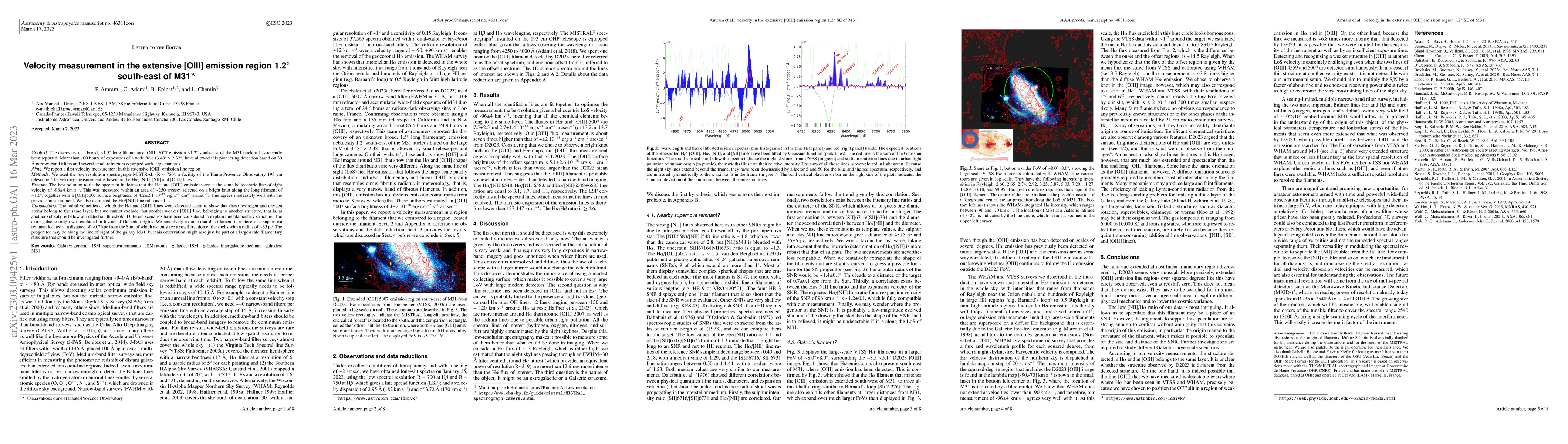 Thumbnail for Velocity measurement in the extensive [OIII] emission region 1.2{\deg}
  south-east of M31