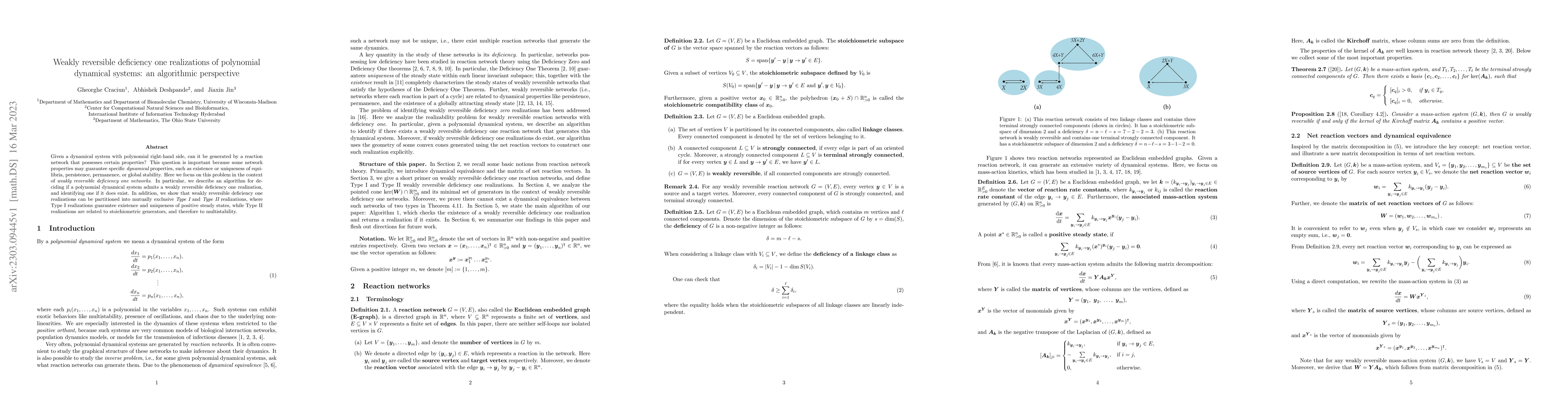 Thumbnail for Weakly reversible deficiency one realizations of polynomial dynamical
  systems: an algorithmic perspective