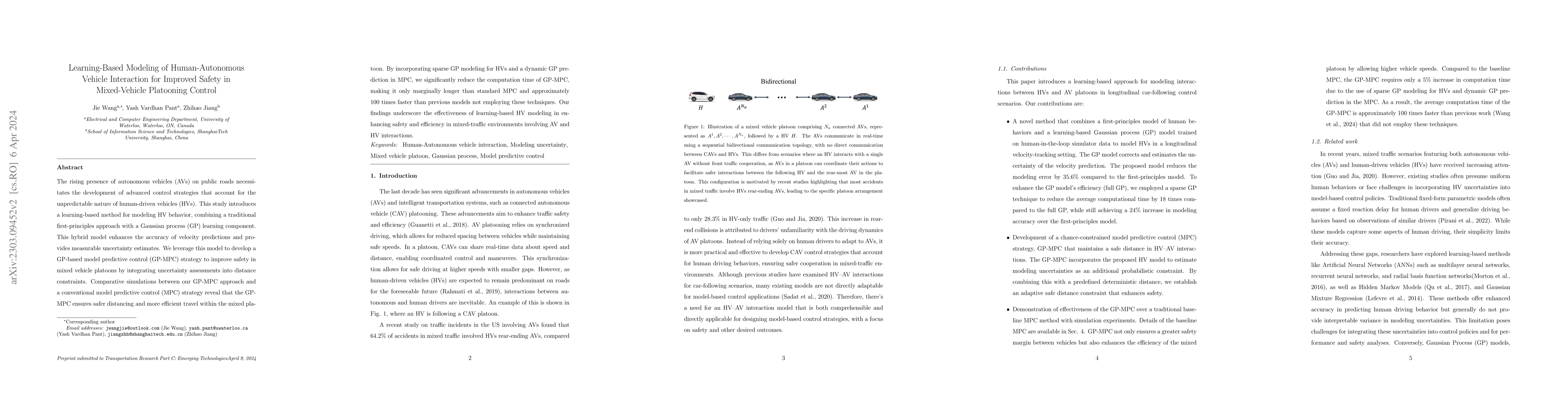 Thumbnail for Learning-Based Modeling of Human-Autonomous Vehicle Interaction for
  Improved Safety in Mixed-Vehicle Platooning Control