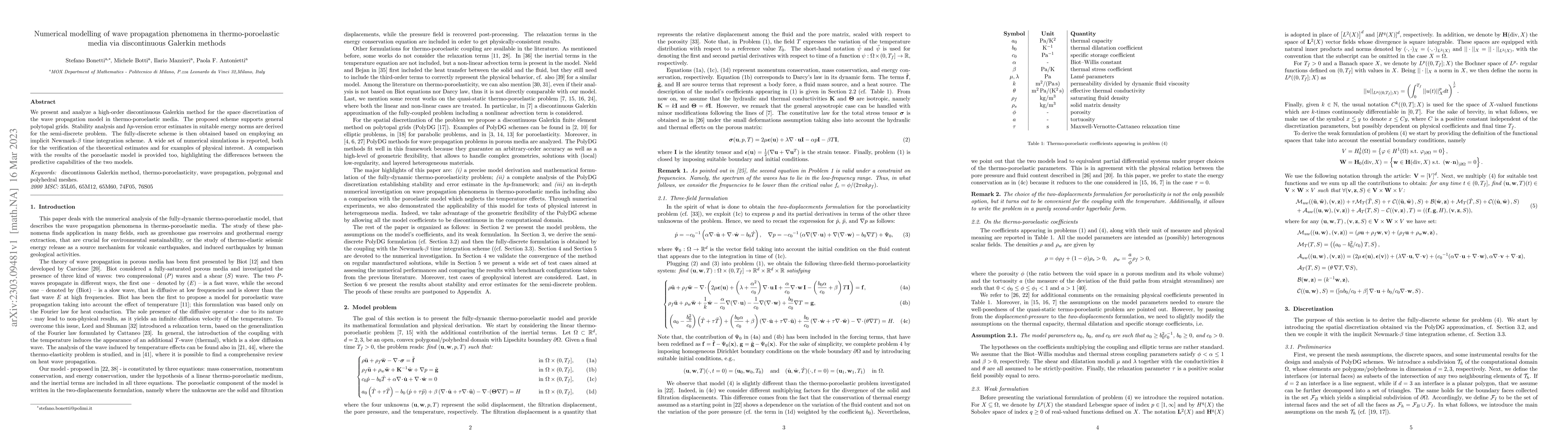Thumbnail for Numerical modelling of wave propagation phenomena in thermo-poroelastic
  media via discontinuous Galerkin methods