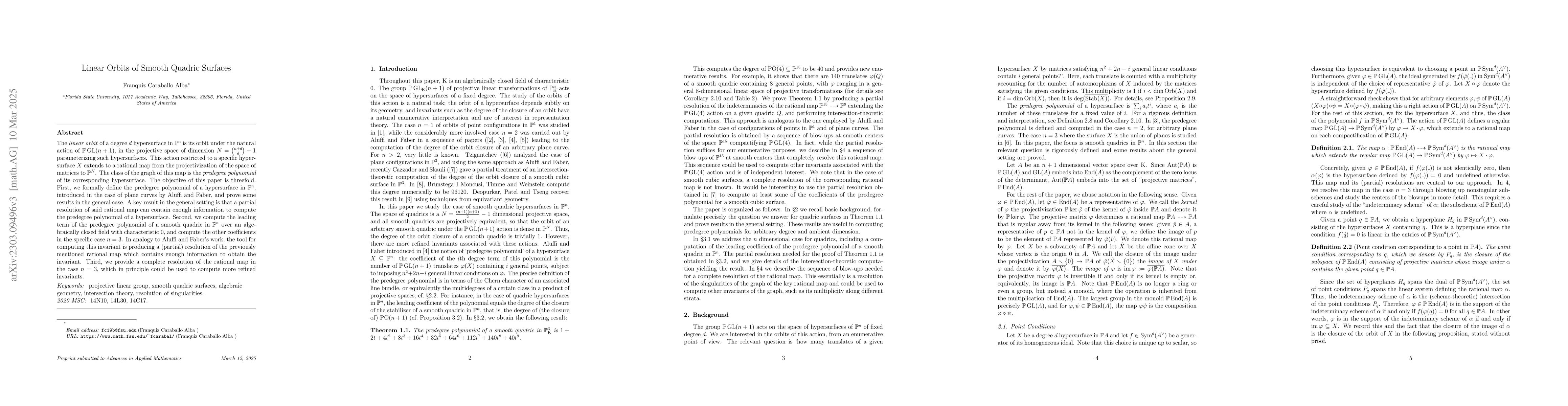 Thumbnail for Linear orbits of smooth quadric surfaces