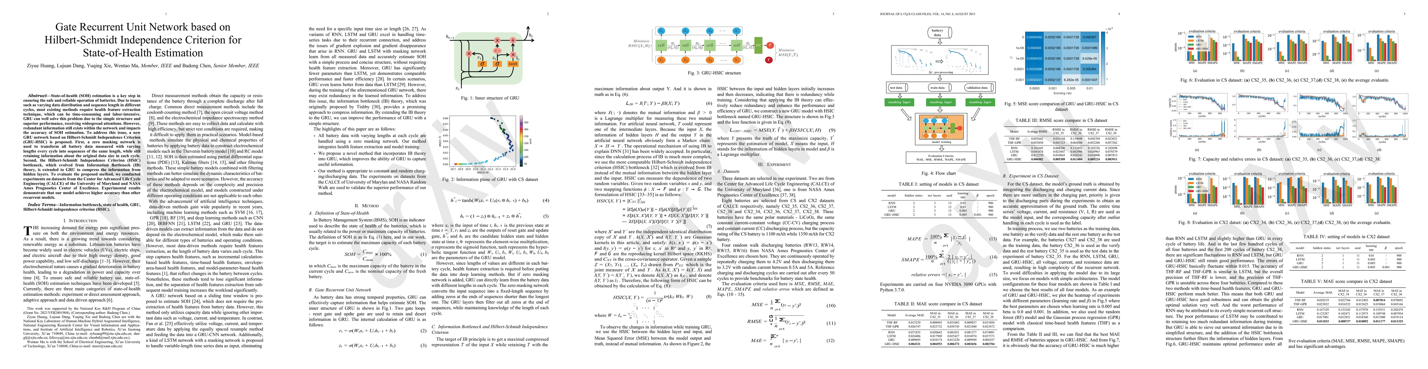 Thumbnail for Gate Recurrent Unit Network based on Hilbert-Schmidt Independence
  Criterion for State-of-Health Estimation