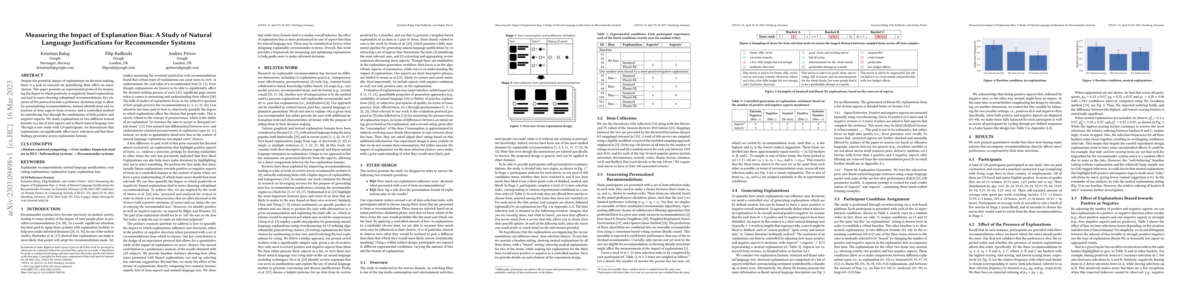 Thumbnail for Measuring the Impact of Explanation Bias: A Study of Natural Language
  Justifications for Recommender Systems