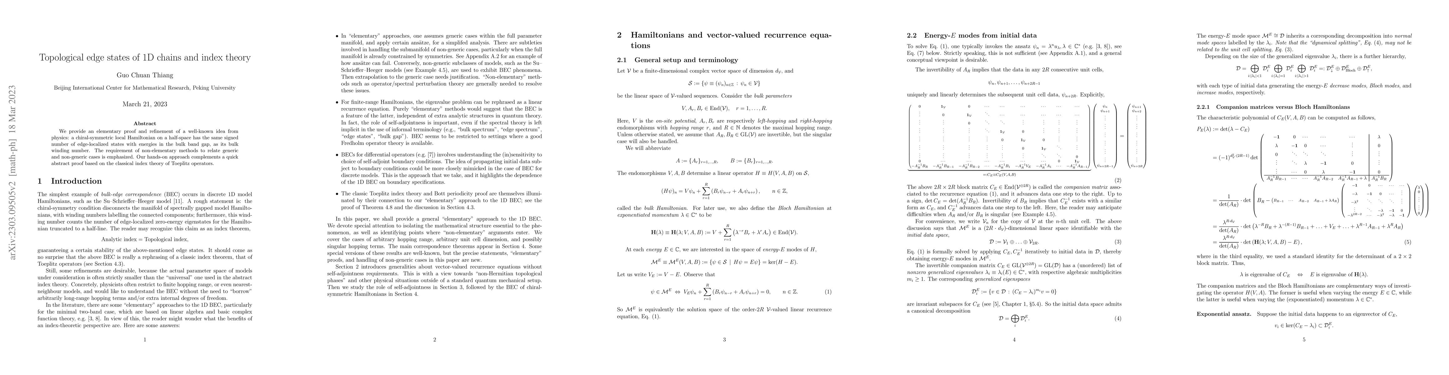 Thumbnail for Topological edge states of 1D chains and index theory