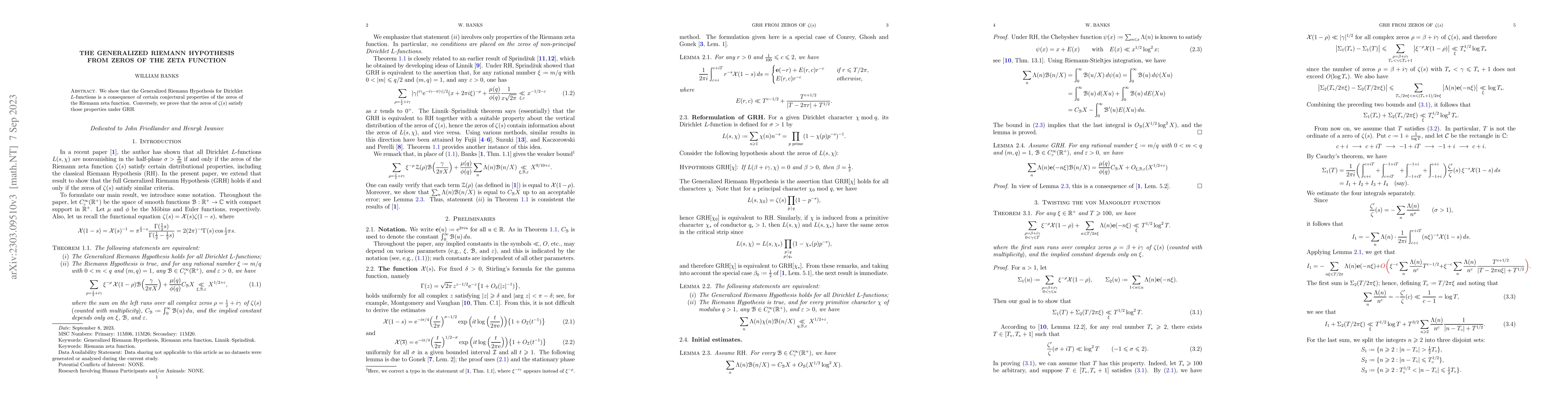 Thumbnail for The Generalized Riemann Hypothesis from zeros of the zeta function