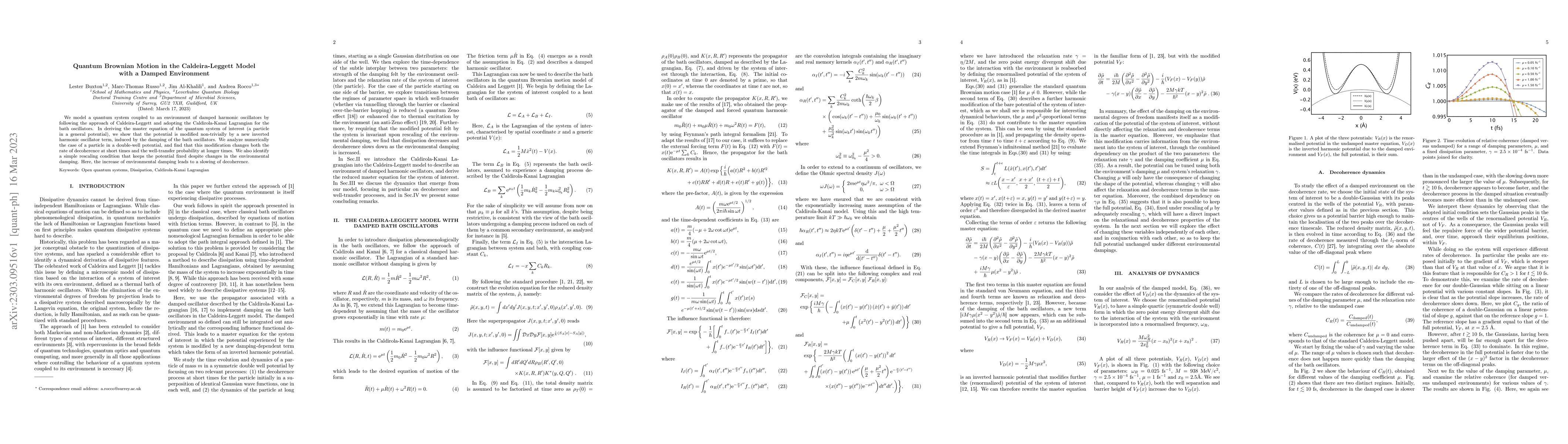 Thumbnail for Quantum Brownian Motion in the Caldeira-Leggett Model with a Damped
  Environment