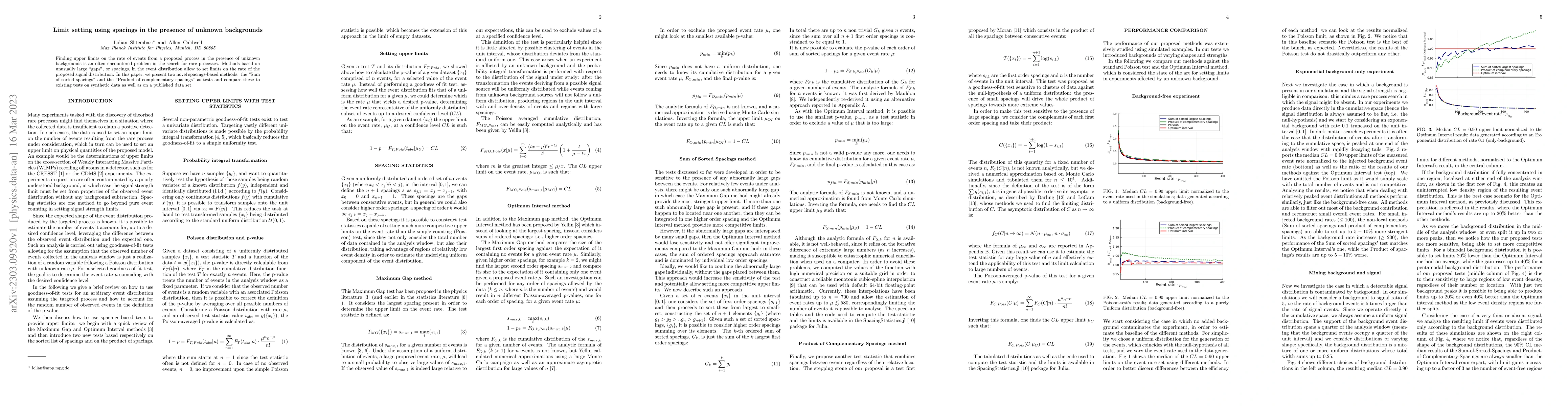 Thumbnail for Limit setting using spacings in the presence of unknown backgrounds