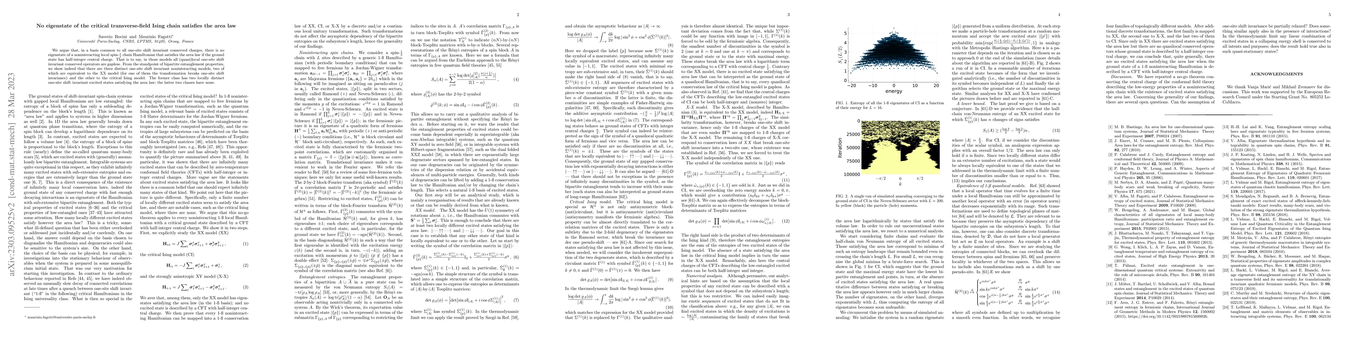 Thumbnail for No eigenstate of the critical transverse-field Ising chain satisfies the
  area law