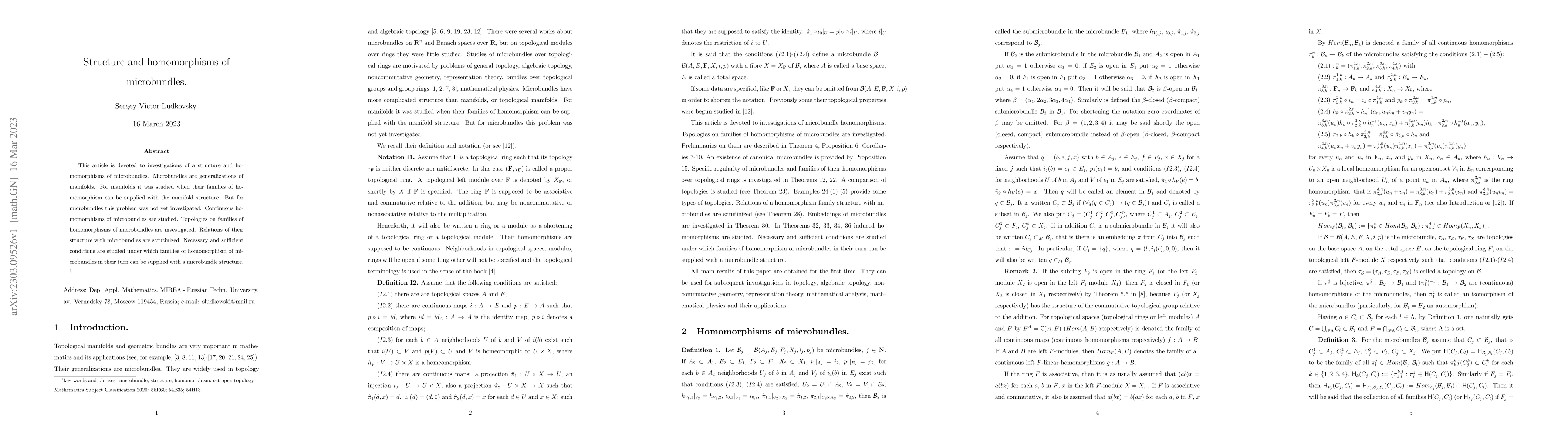 Thumbnail for Structure and homomorphisms of microbundles