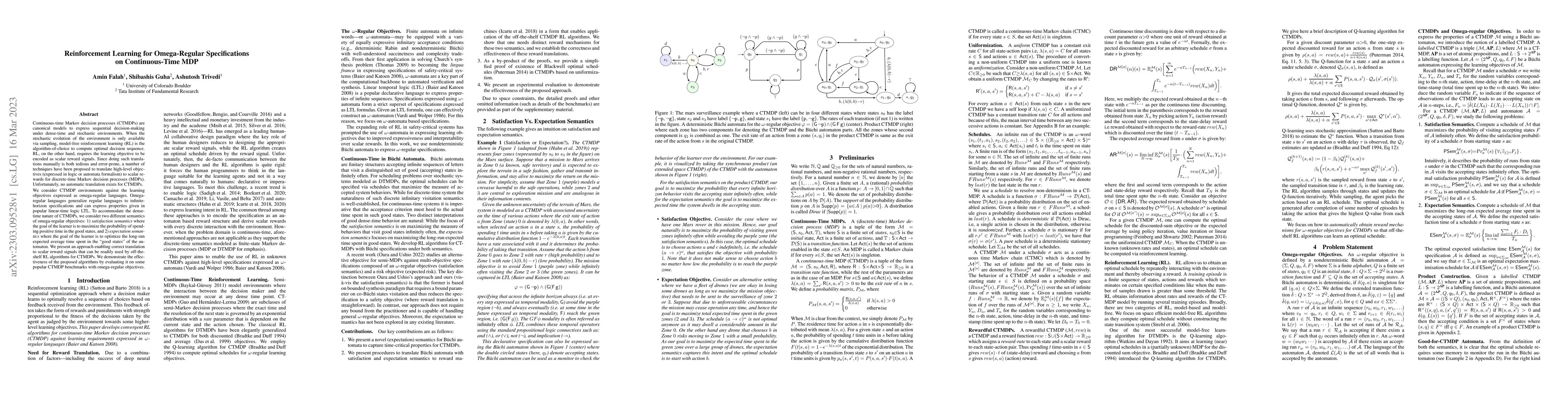 Thumbnail for Reinforcement Learning for Omega-Regular Specifications on
  Continuous-Time MDP