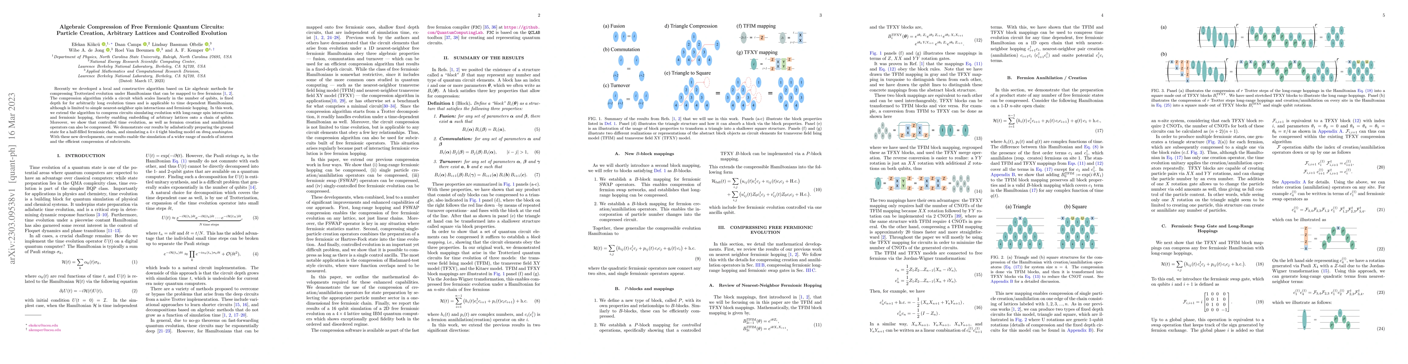 Thumbnail for Algebraic Compression of Free Fermionic Quantum Circuits: Particle
  Creation, Arbitrary Lattices and Controlled Evolution