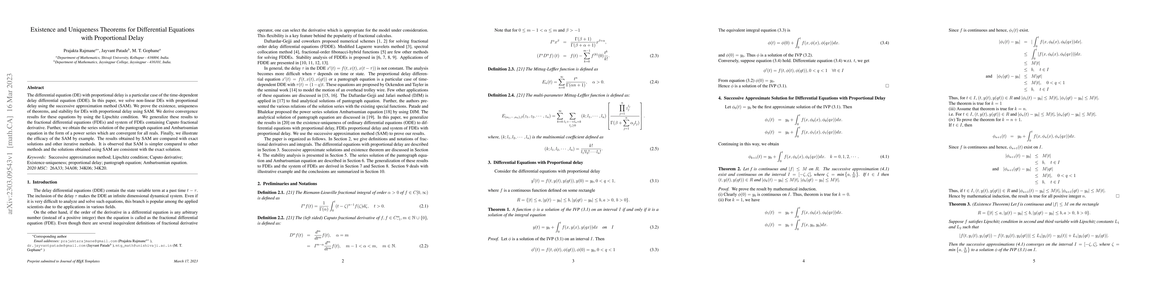 Thumbnail for Existence and Uniqueness Theorems for Differential Equations with
  Proportional Delay