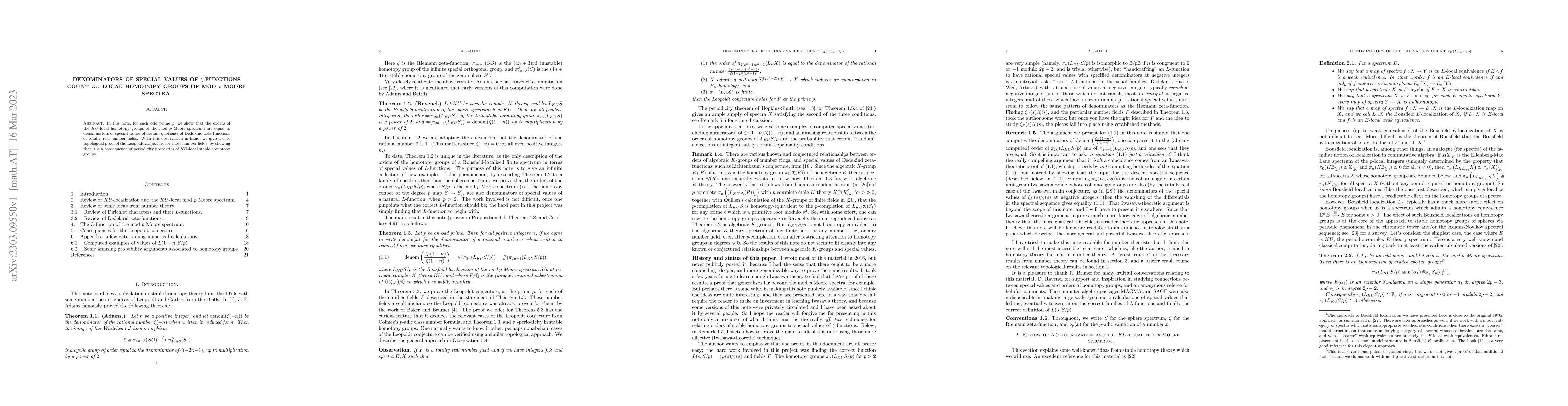 Thumbnail for Denominators of special values of zeta-functions count KU-local homotopy
  groups of mod p Moore spectra