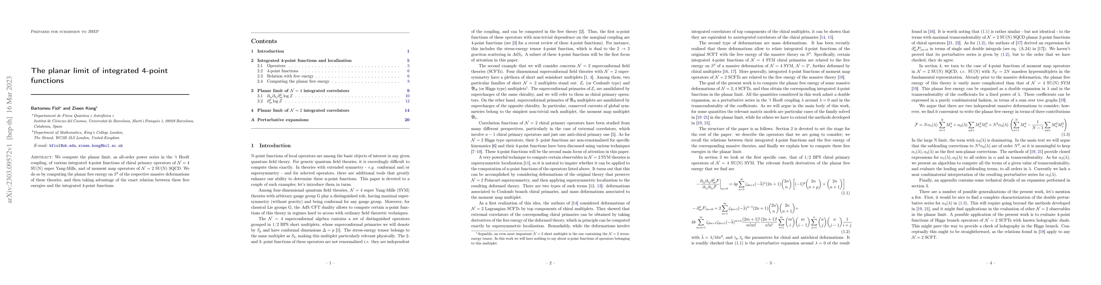Thumbnail for The planar limit of integrated 4-point functions