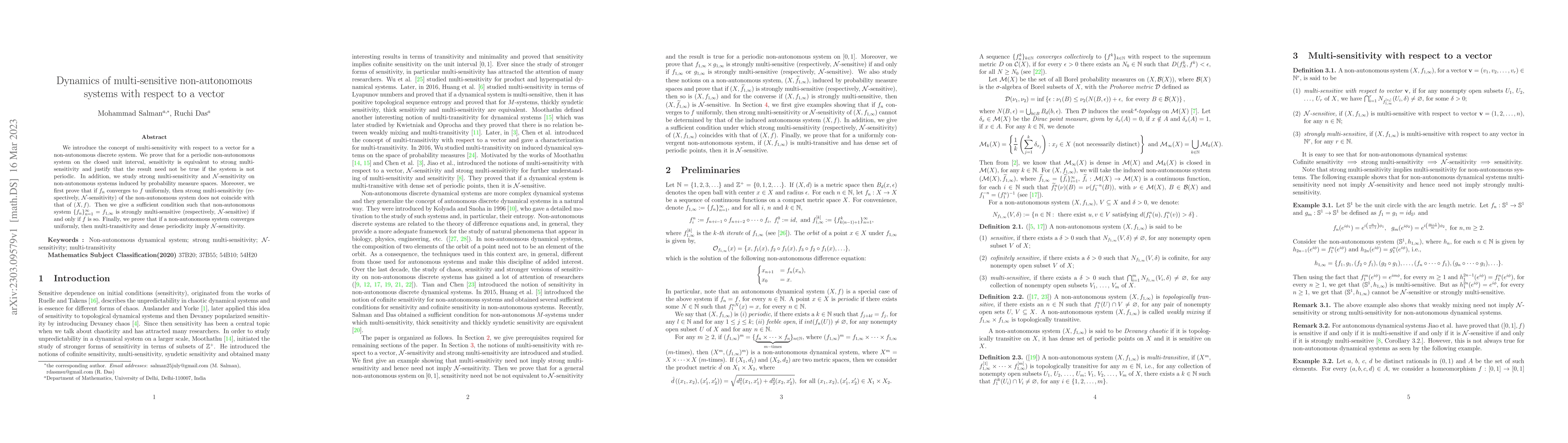 Thumbnail for Dynamics of multi-sensitive non-autonomous systems with respect to a
  vector