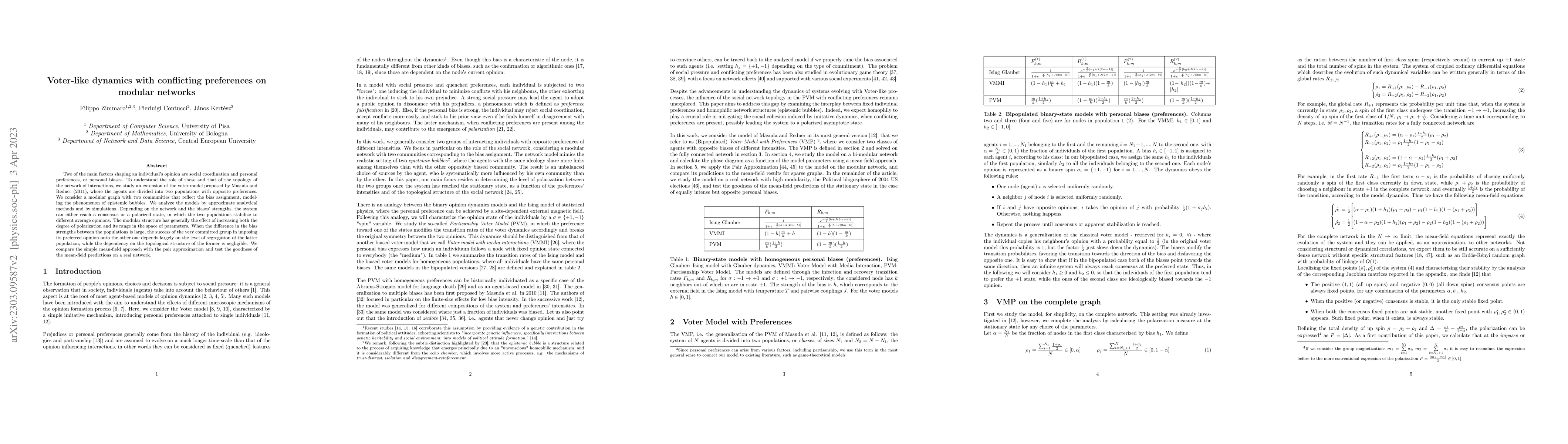Thumbnail for Voter-like dynamics with conflicting preferences on modular networks