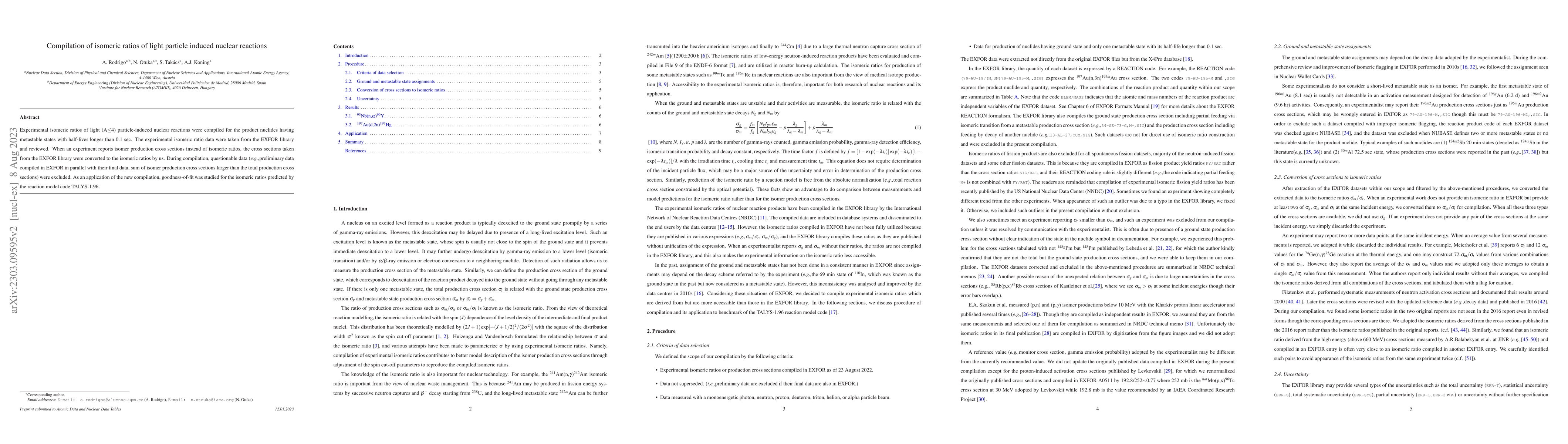 Thumbnail for Compilation of isomeric ratios of light particle induced nuclear
  reactions